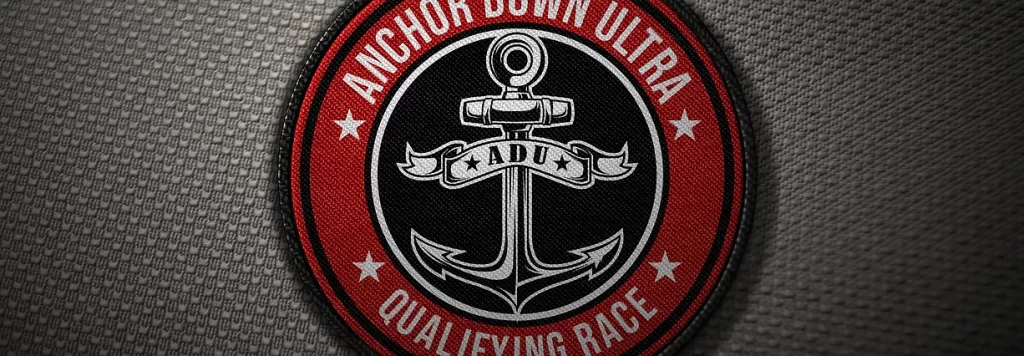 Anchor Down Ultra Marathon qualifying race emblem with anchor symbol